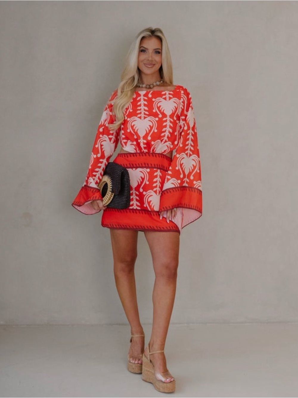 Red Tropical Print Mini Dress